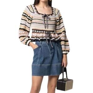 Ulla Johnson Constanza Stripe Crochet Tie Front Blouse Size SP